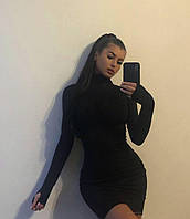 Облягаюча чорна коротка міні сукня, що обтягує з довгим рукавом з дірочками для пальців крейпдайвінг