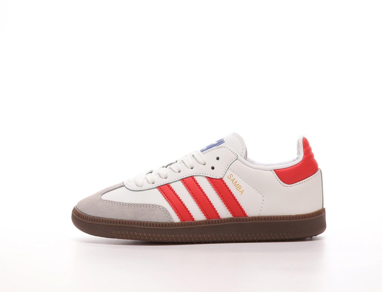 Жіночі демісезонні кросівки Adidas Samba (білі з червоним) стильні повсякденні кроси 14637 Адідас vkross