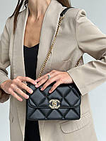 Женская сумка Chanel Black Gold (чёрная) сумочка на цепочке AS162 cross