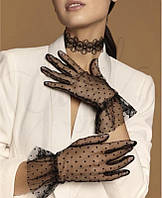 Женские кружевные перчатки в горошек черные