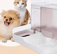 Кормушка двойная с поилкой для воды для домашних животных,кормушка з пластика для котов и собак 3,8 л розовая