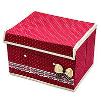 Ящик-органайзер ПВХ для білизни 'Котон' горошок+бантик 25×20×16,5 см червоний (М0465)