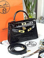 Сумка женская кожаная черная Hermes Kelly 19 см сумка гермес келли фурнитура золото