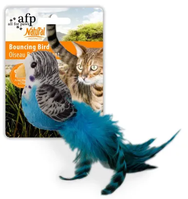 Іграшка для котів пташка з пір'ям та м'ятою, AFP 2057, 10 x 20 x 7 см, кольори в асортименті