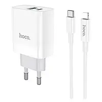 Сетевое зарядное устройство для телефона Hoco C80A Plus Rapido + Type-C to Lightning Cable White