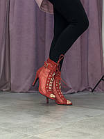 Танцевальные ботильоны из искусственной кожи и сетки, высота каблука 9см, тип каблука - шпилька, Verona Red 9