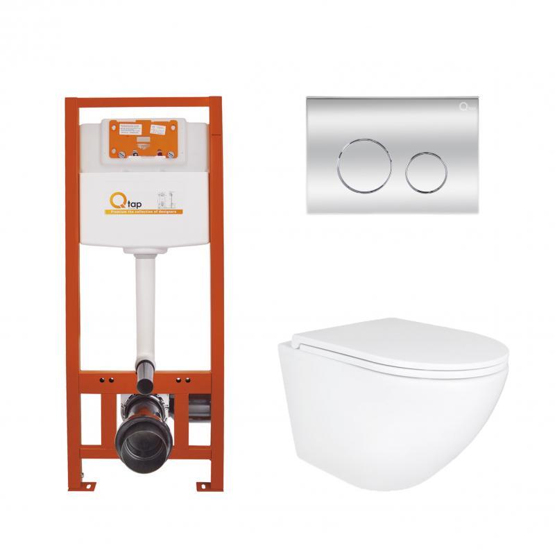 Комплект: Qtap Robin Ultra Quiet унітаз підвісний QT1333046EUQW + Nest комплект інсталяції 4в1 (кругла клавіша, фото 1