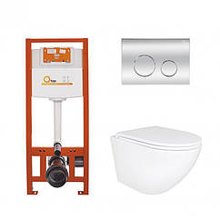 Комплект: Qtap Robin Ultra Quiet унітаз підвісний QT1333046EUQW + Nest комплект інсталяції 4в1 (кругла клавіша