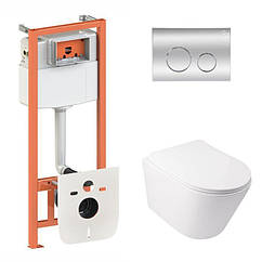 Комплект: Qtap Swan Ultra Quiet унітаз підвісний QT16335179W + Nest комплект інсталяції 4в1 (кругла клавіша