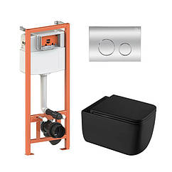 Комплект: Qtap Gemini Ultra Quiet унітаз підвісний QT2533076EUQMB + Nest комплект інсталяції 4в1 (Клавіша