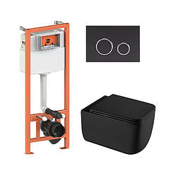 Комплект: Qtap Gemini Ultra Quiet унітаз підвісний QT2533076EUQMB+Nest комплект інсталяції 4в1 (Клавіша кругла