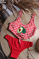 Детский купальник для девочки красный авокадо двойка 32 размер