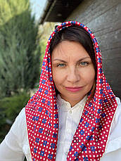Шовкова хустка Грація горошок 90*90 см червона ручна обробка краю, фото 4