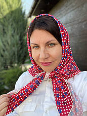 Шовкова хустка Грація горошок 90*90 см червона ручна обробка краю, фото 5