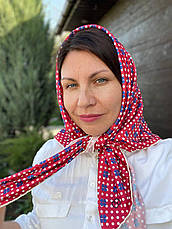 Шовкова хустка Грація горошок 90*90 см червона ручна обробка краю, фото 3