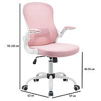 Компьютерное кресло сетка розовое Candy с откидными подлокотниками на белой крестовине для девочки