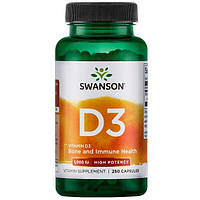 Витамин D Swanson Vitamin D-3, Higher Potency, 1,000 IU 25 mcg 250 Caps SWA-11030 PZ, код: 7519247