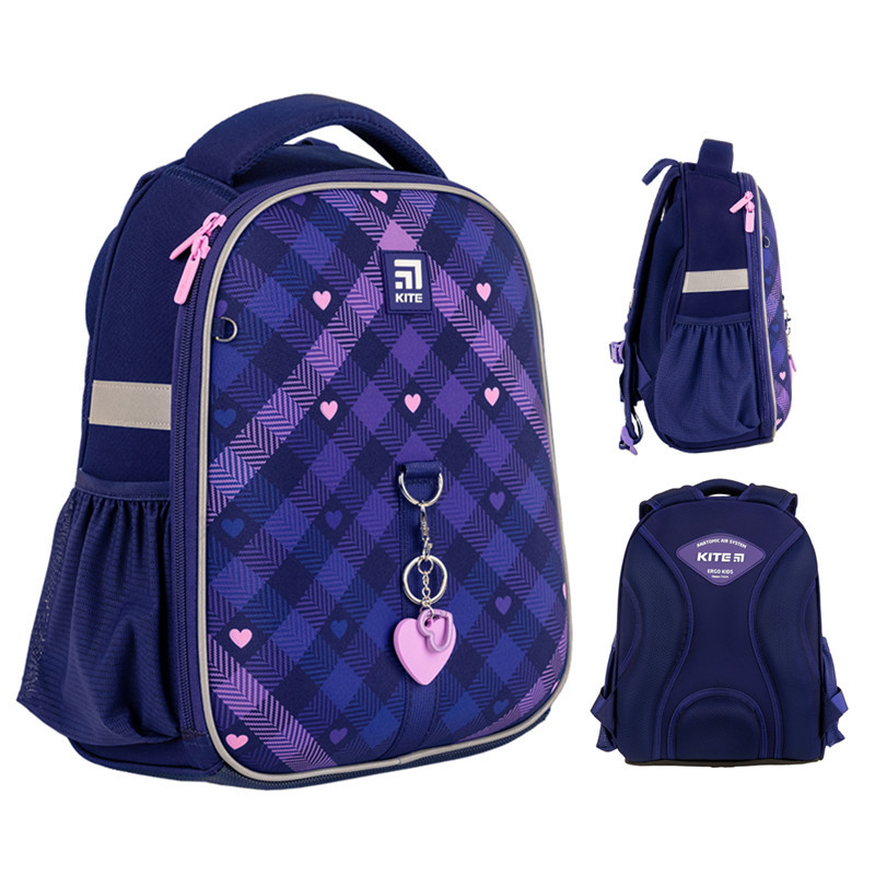 ​​​​​​​Рюкзак шкільний ортопедичний каркасний Kite Education Check and Hearts K24-555S-1