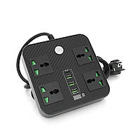 Мережевий фільтр ТВ-Т90, 4 розетки + 3 USB, 2 м, переріз 3х0,75 мм, 3000 W, Black, Box