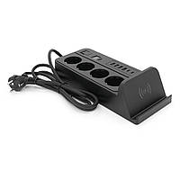 Мережевий фільтр G12H, 4 Socket + 4 USB 3,2 А + 2 Type-C + бездротова зарядка + таймер, 2 м, Black, Box