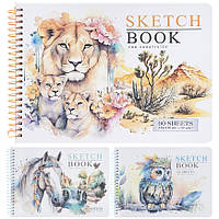 Скетчбук у твердій обкладинці (А5, 60 листів, 120г/м2, асортимент дизайнів) Мандарин 9588/9589/9590