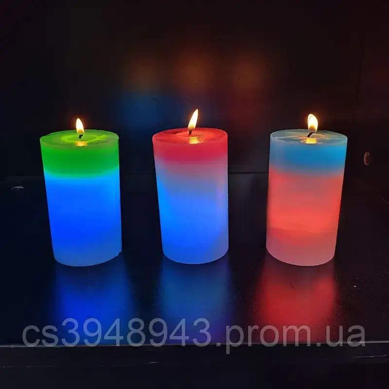 Декоративная восковая свеча с эффектом пламенем и LED подсветкой Candles magic 7 цветов RGB skr - фото 5 - id-p2179176436