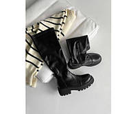 Жіночі чорні чоботи, екошкіра, Mei de li, розмір 36, 37, 38, 39, 40