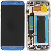 Дисплей модуль тачскрин Samsung G935 Galaxy S7 Edge черный Amoled оригинал переклеенное стекло в рамке