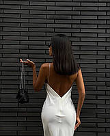 Женское изящное легкое классическое длинное платье шелк миди без рукавов вечернее черный Білий