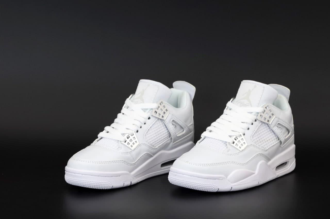 Мужские кроссовки Nike Air Jordan 4 Retro, кожа, белый, Вьетнам Найк Еір Джордан 4 ретро білі - фото 1 - id-p2179211296
