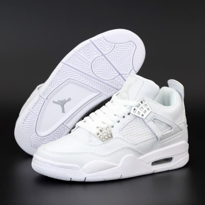 Мужские кроссовки Nike Air Jordan 4 Retro, кожа, белый, Вьетнам Найк Еір Джордан 4 ретро білі - фото 3 - id-p2179211296