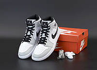 Мужские кроссовки Nike Air Jordan 1 Retro High, кожа, серый, белый, черный, Найк Еір Джордан 1 Ретро Хай