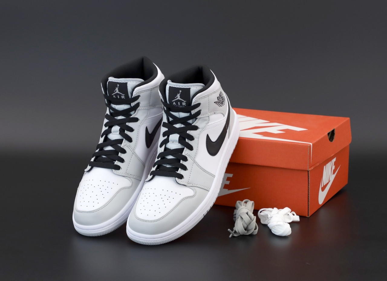 Мужские кроссовки Nike Air Jordan 1 Retro High, кожа, серый, белый, черный, Найк Еір Джордан 1 Ретро Хай - фото 1 - id-p2179211330