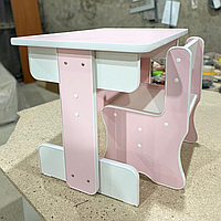 Розовый детский стол и стул, Детский стул-стол, Столы и стулья деревянные, Парты для школьников