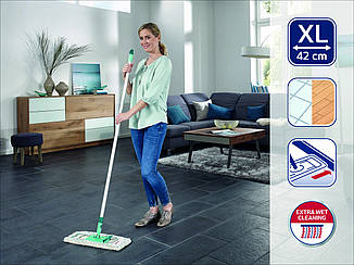 Швабра для дому з ручним віджиманням 42 см Leifheit Profi XL Micro Duo Aluminium, Універсальна підлогова швабра з мікрофібри