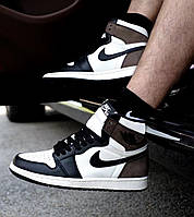 Мужские кроссовки Nike Air Jordan 1 Retro High, кожа, коричневый, белый, черный, Вьетнам 42