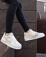 Яркие весенние кожаные женские кроссовки Nike Air Force 1 Shadow White Yellow, кеды найк эир форс мультиколор