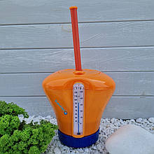 Поплавок-дозатор для басейну для великих таблеток хлору з термометром Kokido CD16BU (табл. 75 мм) помаранчевий