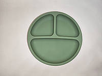 Круглая детская тарелка силиконовая секционная на присоске для детей Темно-зеленый