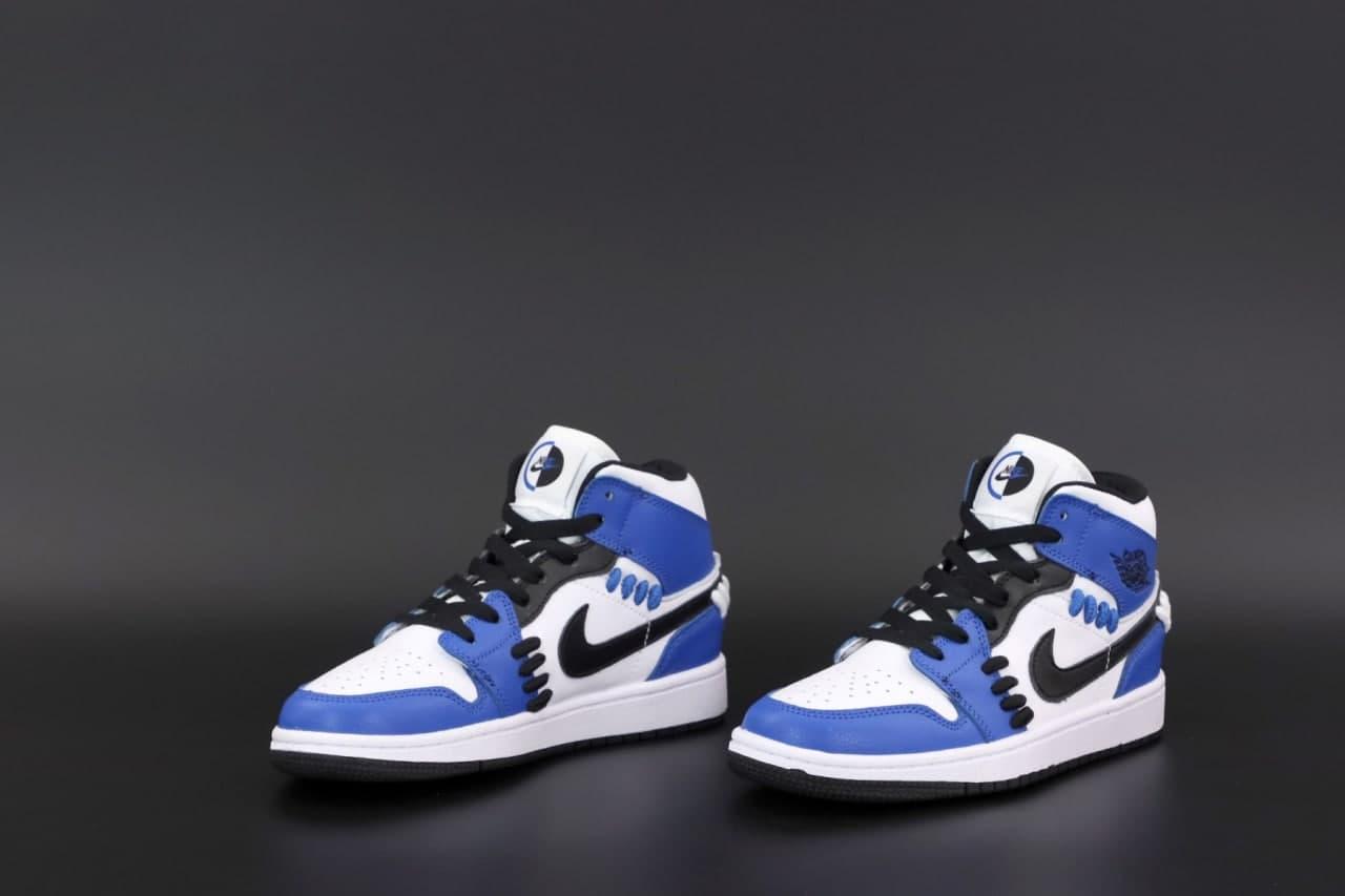 Женские кроссовки Nike Air Jordan 1 Retro High,Найк Эир Джордан 1 Ретро Хай черные с белым с синим - фото 1 - id-p2179229979