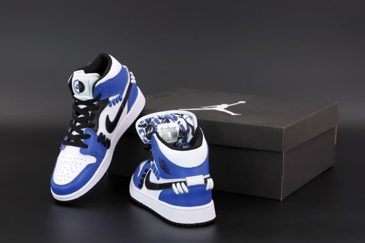 Женские кроссовки Nike Air Jordan 1 Retro High,Найк Эир Джордан 1 Ретро Хай черные с белым с синим - фото 4 - id-p2179229979
