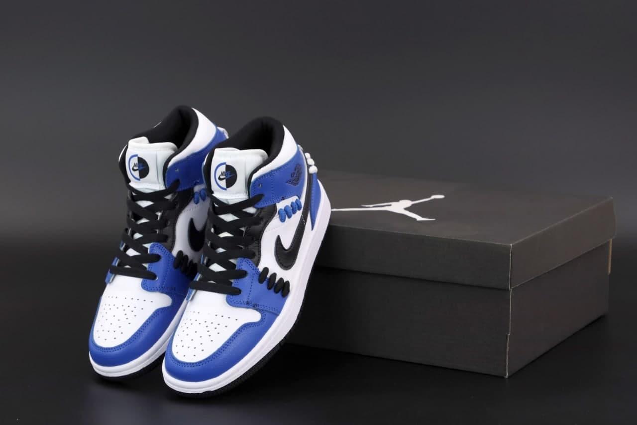 Женские кроссовки Nike Air Jordan 1 Retro High,Найк Эир Джордан 1 Ретро Хай черные с белым с синим - фото 6 - id-p2179229979