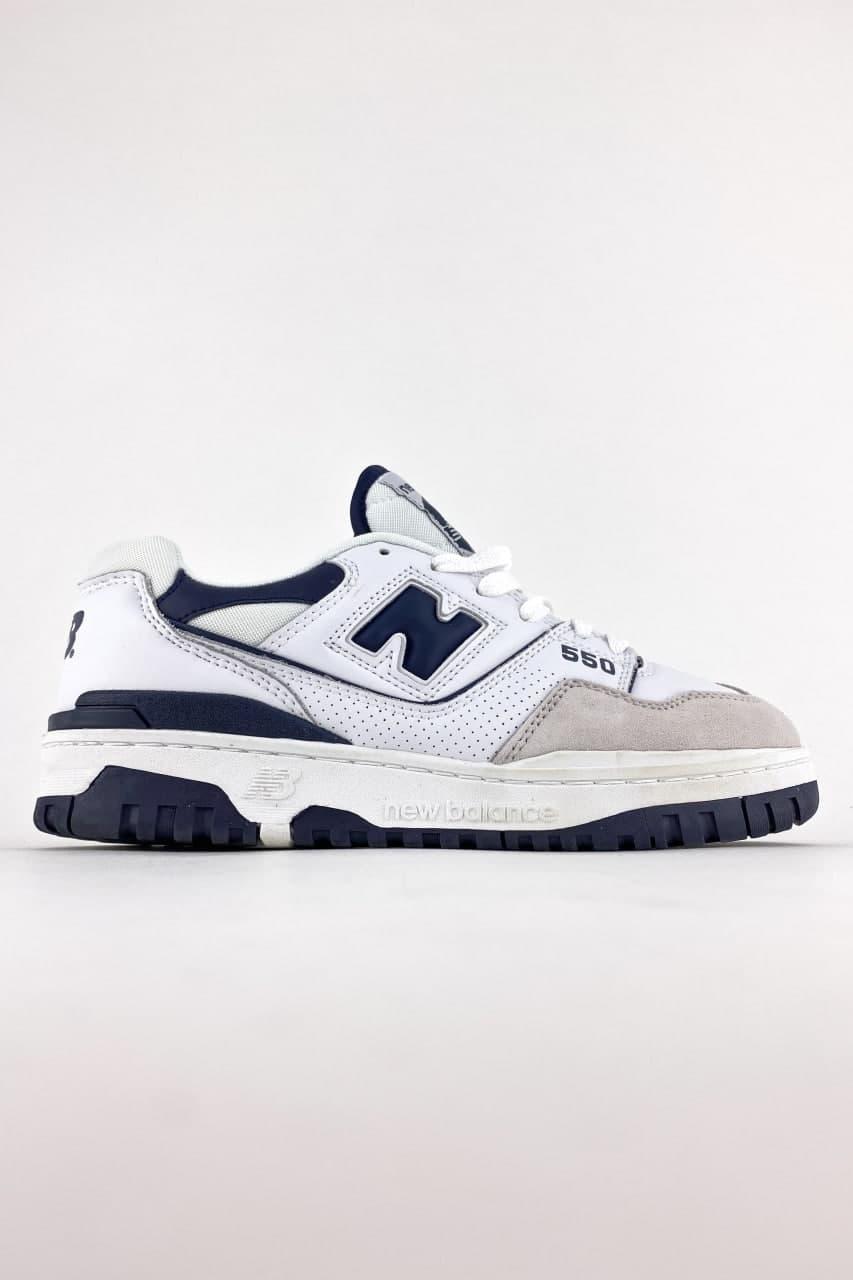 Мужские кроссовки в стиле New Balance 550 Navy (Белый) Нью Бэлэнс 550 нэви белые - фото 1 - id-p2179229985