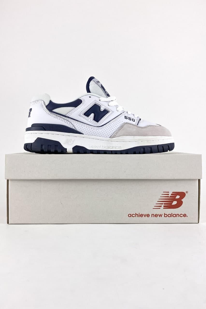 Мужские кроссовки в стиле New Balance 550 Navy (Белый) Нью Бэлэнс 550 нэви белые - фото 7 - id-p2179229985