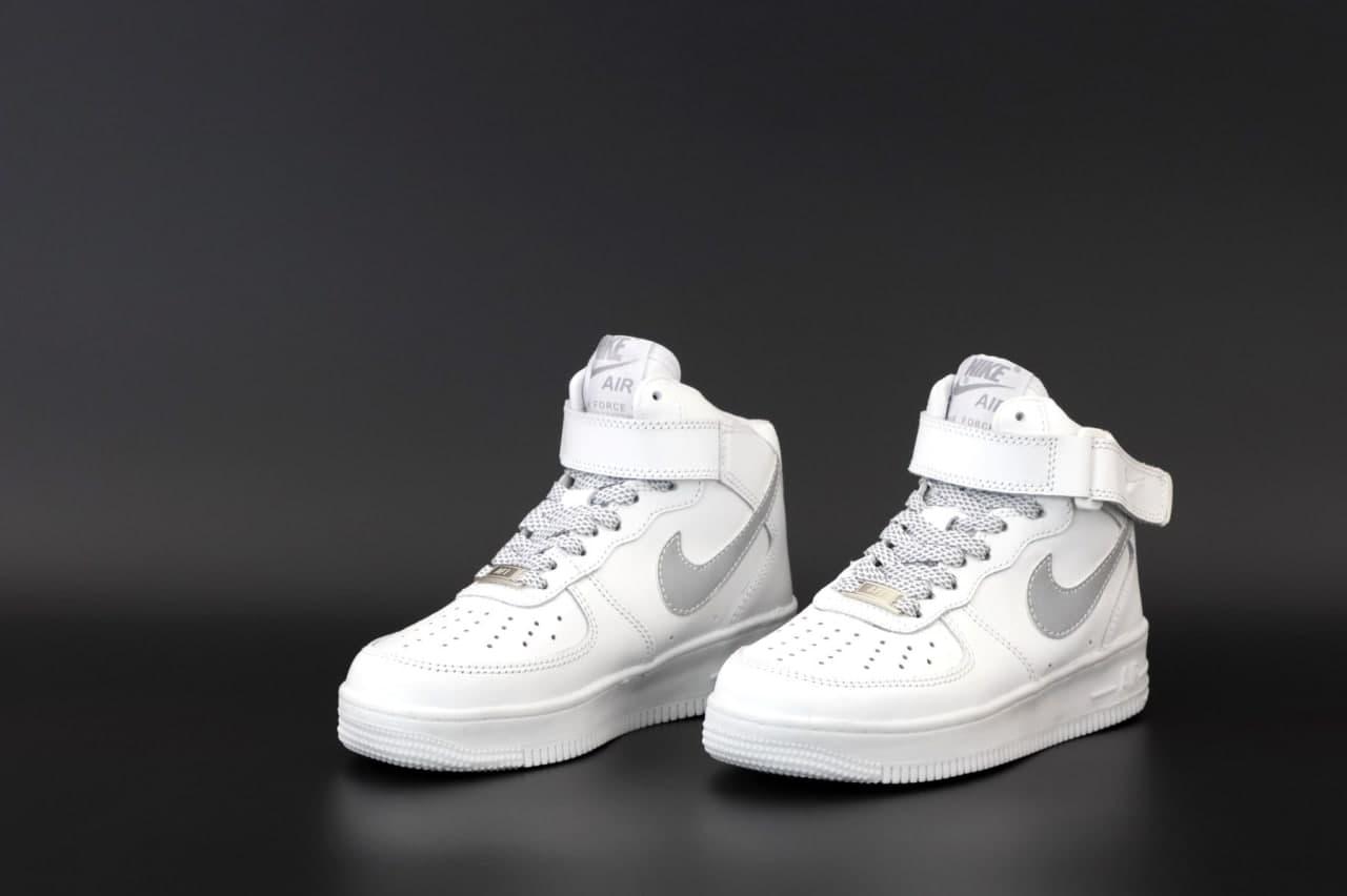 Женские кроссовки Nike Air Force 1 Mid, Найк Эир Форс 1 Мид белые с серым - фото 5 - id-p2179229988