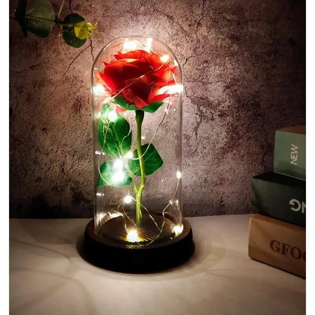 Троянда в скляній колбі LED RED GOLD з LED-підсвіткою Rose of Love Червона BKRS2