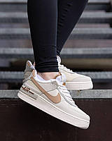 Яркие весенние кожаные женские кроссовки Nike Air Force 1 Shadow White Yellow, кеды найк эир форс мультиколор Бежевый, 36