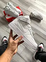 Мужские кроссовки Nike Air Force 1 Mid, кожа, белый, Вьетнам Найк Еір Форс 1 Мід шкіряні білі