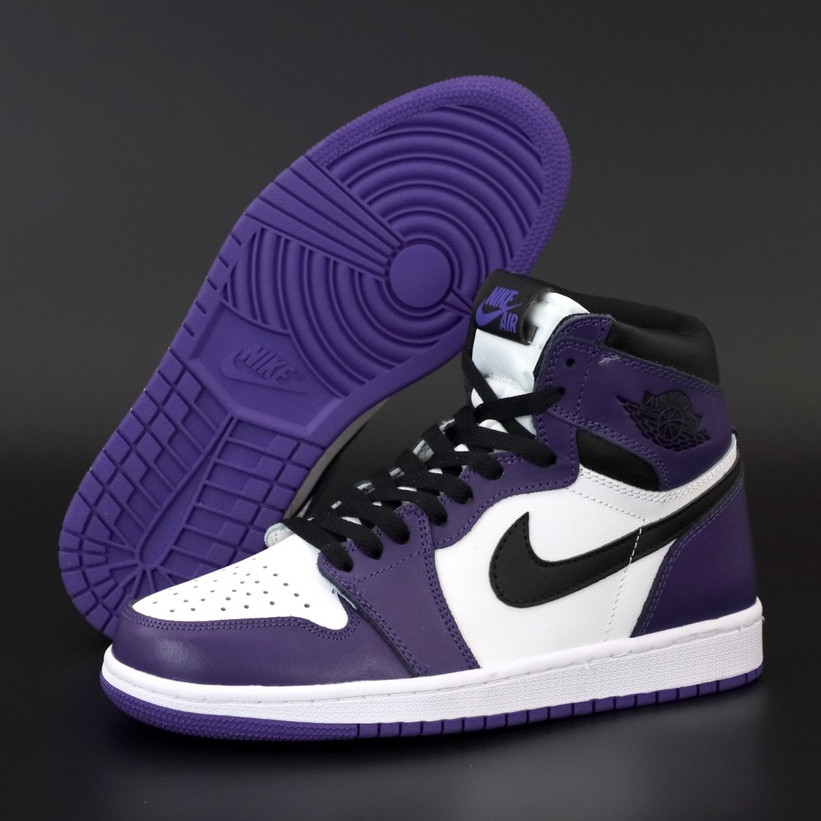 Женские кроссовки Nike Air Jordan 1 Retro High, кожа, фиолетовый, черный, белый, Найк Еір Джордан Ретро Хай - фото 2 - id-p2179240273