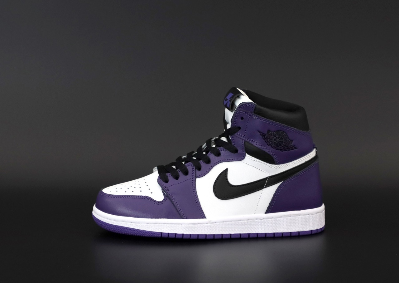Женские кроссовки Nike Air Jordan 1 Retro High, кожа, фиолетовый, черный, белый, Найк Еір Джордан Ретро Хай - фото 3 - id-p2179240273